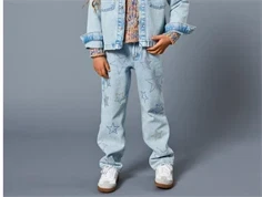 Kids ONLY light blue denim star straight dad jeans